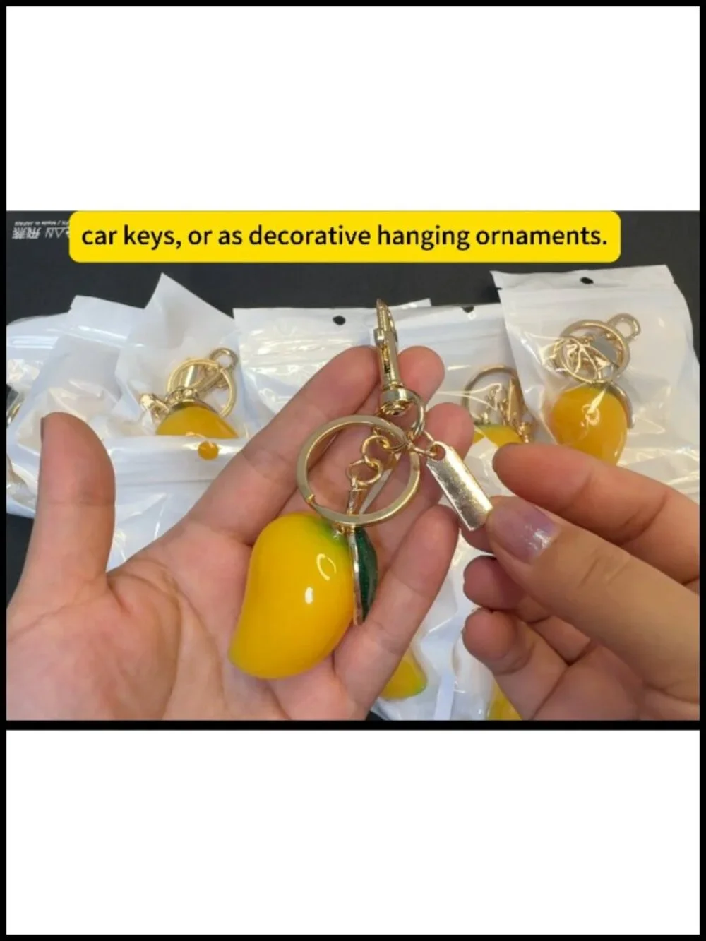 Mango-shaped Bag Charm Purse Accessory with Gold Metal Chain and Lobster Clasp